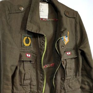 Free People Jacket Size 4 Utility Cargo Military Zip up Button Down Tie Cinch